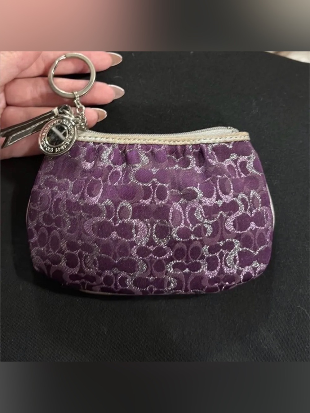 Coach Purple Signature Jacquard Coin Pouch